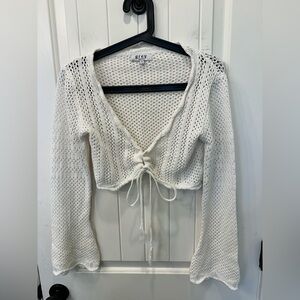 Grey Bandit White Crochet Tie Front Shrug Sweater S